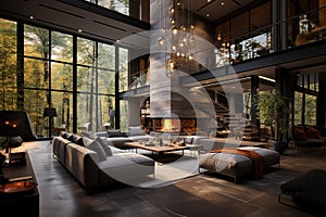 A luxurious modern home interior featuring a spacious open layout. Contemporary design. Generative AI