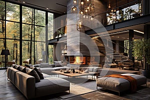 A luxurious modern home interior featuring a spacious open layout. Contemporary design. Generative AI