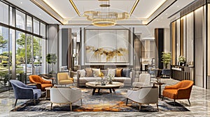 Luxurious, modern lobby with comfortable
