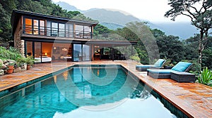 Luxurious mountaintop home with pool and deck. Tranquil retreat