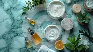 Luxurious Natural Skincare Products on Marble Background