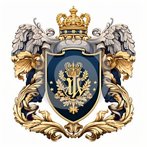 Luxurious Neoclassicism Coat Of Arms With Golden And Blue Colors