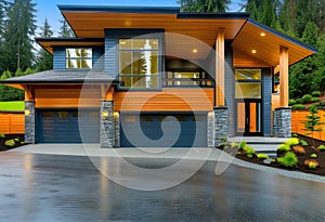 Luxurious new construction home in Bellevue, WA. Modern style home boasts two car garage