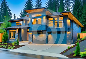 Luxurious new construction home in Bellevue, WA. Modern style home boasts two car garage