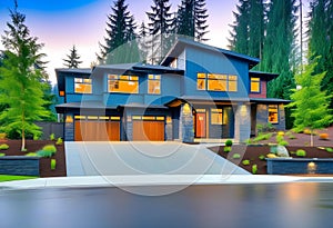 Luxurious new construction home in Bellevue, WA. Modern style home boasts two car garage