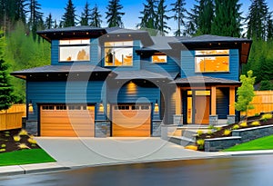 Luxurious new construction home in Bellevue, WA. Modern style home boasts two car garage