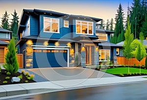 Luxurious new construction home in Bellevue, WA. Modern style home boasts two car garage