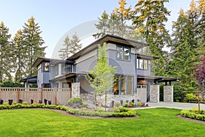 Luxurious home design with modern curb appeal in Bellevue. photo