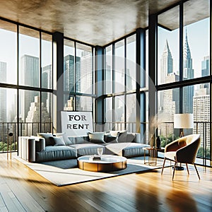 Luxurious New York apartment with floor-to-ceiling windows and a \