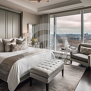 Luxurious and Opulent Hotel Suite with Stunning City Skyline View