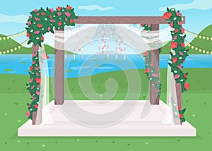 Luxurious outdoor wedding venue flat color vector illustration