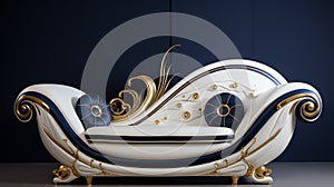 Luxurious Penguin-inspired Sofa With Navy, Gold, And White Accents