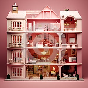 luxurious pink dollhouse,generated with AI.