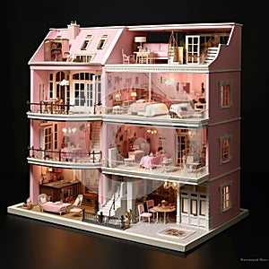 luxurious pink dollhouse,generated with AI.