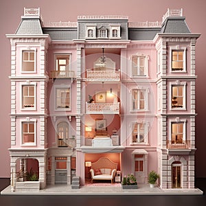 luxurious pink dollhouse,generated with AI.