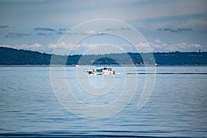 Luxurious powerboat cruising on Puget Sound