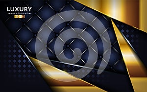 Luxurious premium dark navy abstract background with golden lines. Overlap textured leather layer design