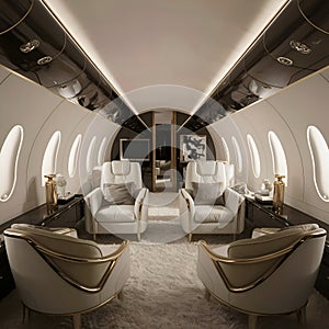 luxurious private airplane salon interior. Ai generated