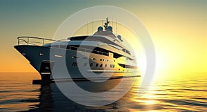 Luxurious private yacht on the sea at sunset. Generative ai