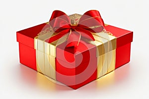 Luxurious Red Gift Box Adorned with a Shimmering Golden Satin Ribbon. Ai generated