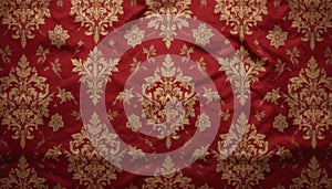 Luxurious Red and Gold Damask Pattern Fabric
