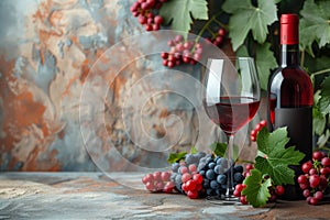 Luxurious Red Wine in Glass and Bottle, Perfect for Sophisticated Gatherings and Quiet Evenings