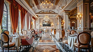 Luxurious restaurant interior with elegant table settings