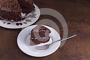 Luxurious Rich Chocolate Cake on White Plate