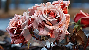 A luxurious rose, with a delicate, bright shade, like a drop of blood on a snow white canv