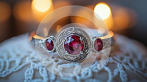 Elegant Ruby Gemstone Ring in Candlelight Generative AI