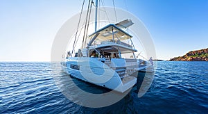 Luxurious sailing catamaran in the Aegean sea