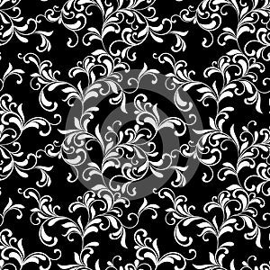 Luxurious seamless pattern. Tracery of swirls and leaves