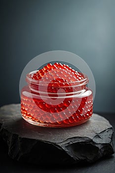 Luxurious serving of red caviar.