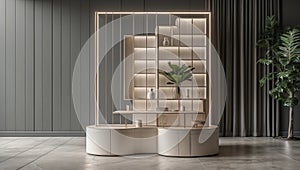 Luxurious Shelf Design with Soft Lighting and Plants photo