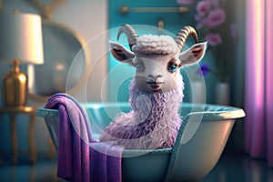 Luxurious Spa Day with Chibi Vaporwave Goat: Epic Photorealistic Portrait