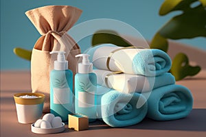 Luxurious Spa Products Mockup Brand and Towels by the Pool