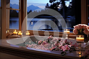 A luxurious spa setting with crystal clear water and a serene atmosphere.