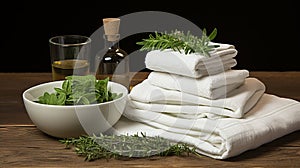 Luxurious spa towels and aromatherapy accessories for ultimate relaxation in the sauna.