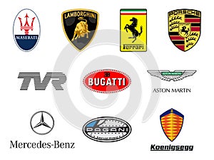 Luxurious sport cars producers logos