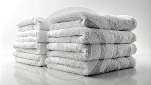 Luxurious Stack of Fluffy White Towels Soft Absorbent and Ready for Relaxation