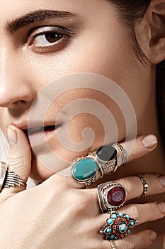 Luxurious style with awesome chic jewellery, vintage ring. Romantic boho accessory