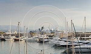 Luxurious super yachts in Port Vauban in Antibes, France