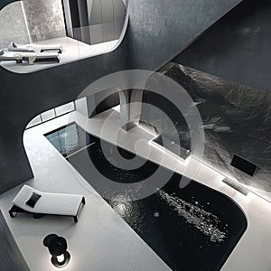 A luxurious swimming pool in a luxury mansion. Granite, finishing, expensive materials