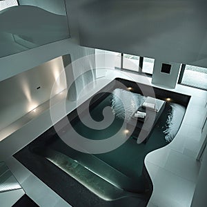 A luxurious swimming pool in a luxury mansion. Granite, finishing, expensive materials