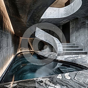 A luxurious swimming pool in a luxury mansion. Granite, finishing, expensive materials