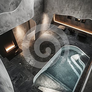 A luxurious swimming pool in a luxury mansion. Granite, finishing, expensive materials