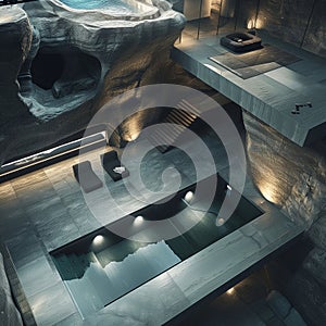 A luxurious swimming pool in a luxury mansion. Granite, finishing, expensive materials