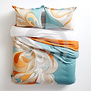 Luxurious Teal And Orange Bedding With Swirls - Liquid Emulsion Printing