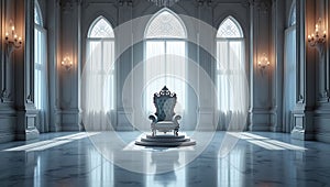 Luxurious Throne in White Royal Chamber