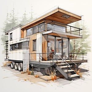 Luxurious Tiny House Sketch In The Woods